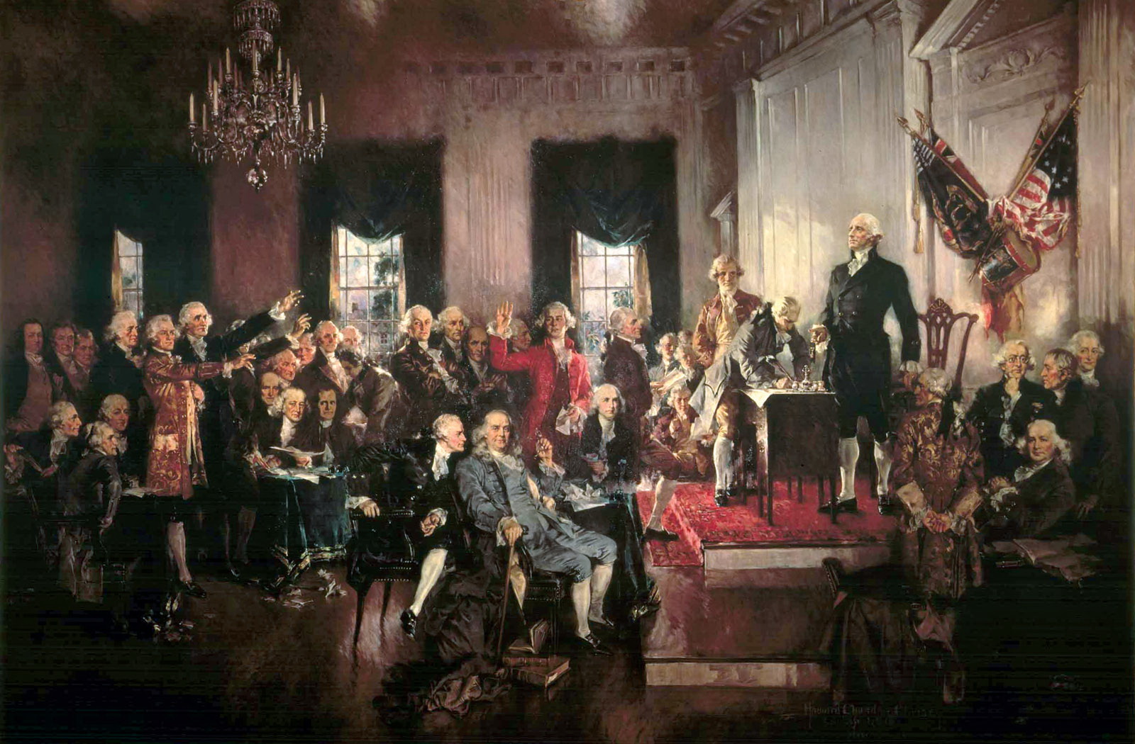 Картина Говарда Чендлера Крісті «Сцена підписання Конституції Сполучених Штатів».