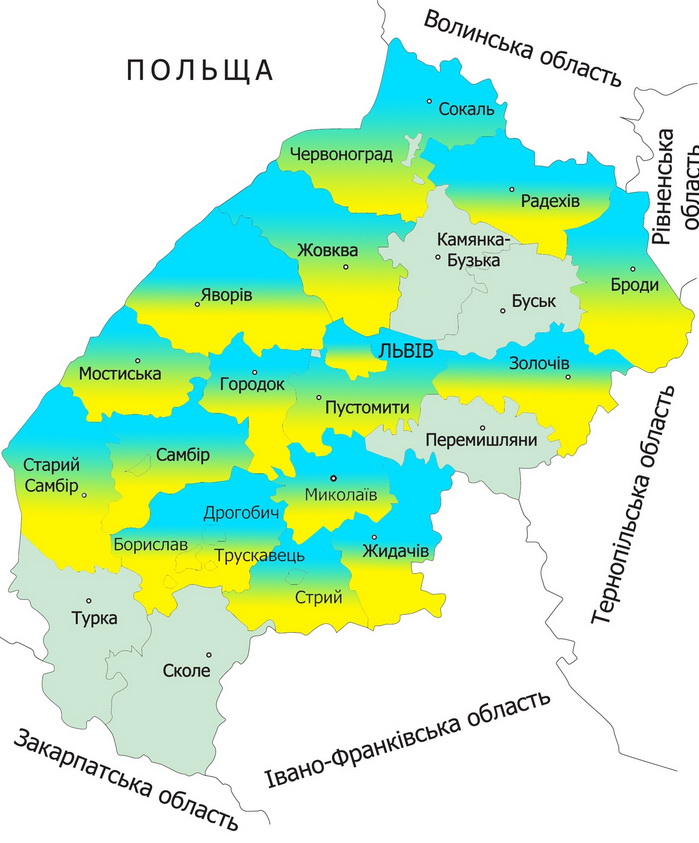 Карта львовской области с городами и селами на русском языке