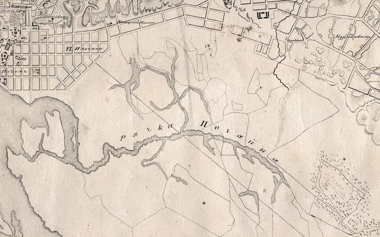 Фото: Річка Почайна на плані Києва 1855 року