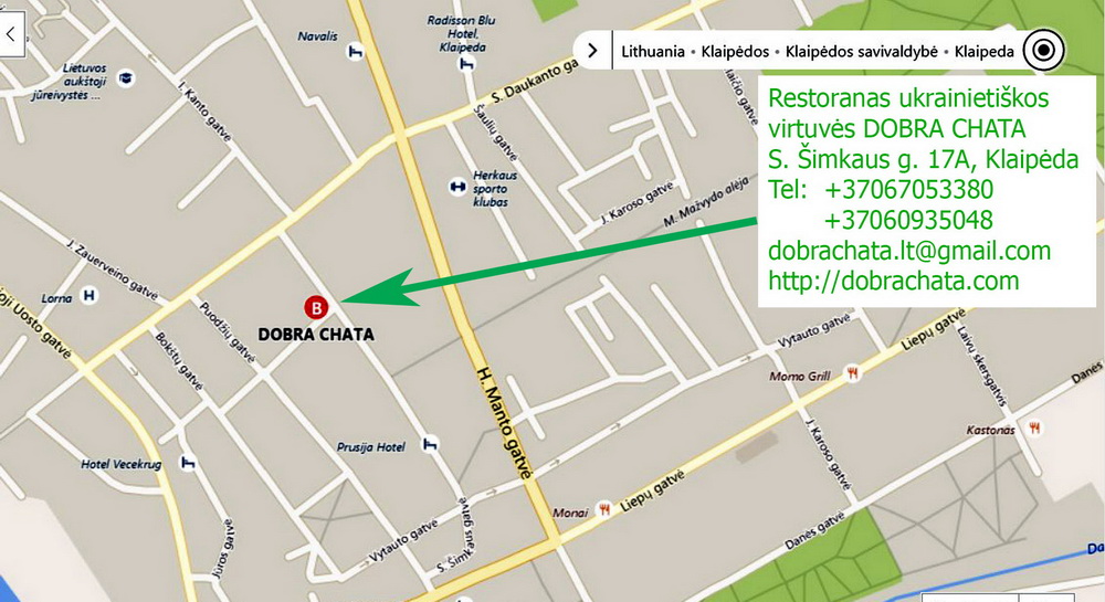 Мапа розташування ресторану Добра Хата (Клайпеда, Литва)