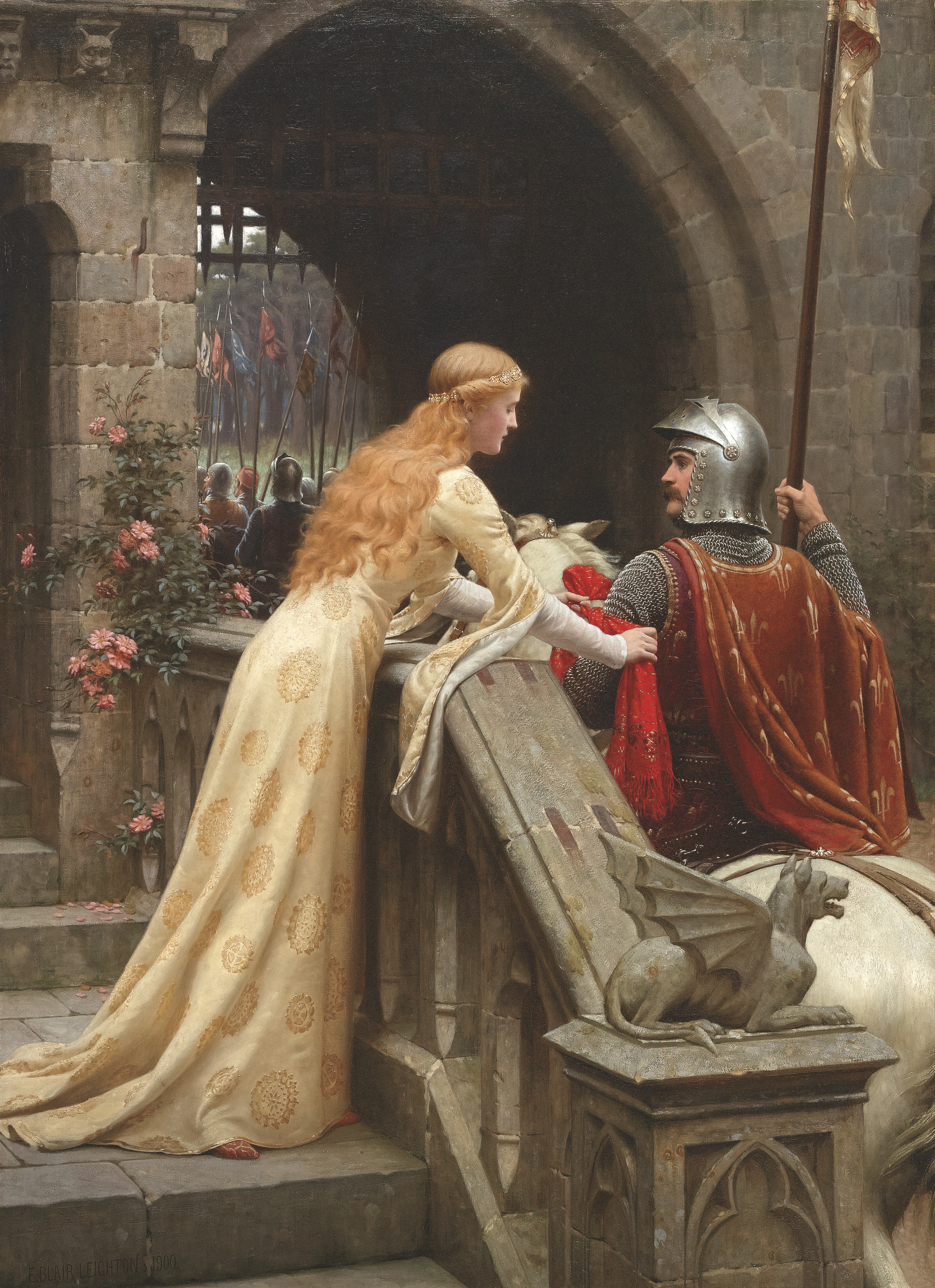 З Богом! Е. Лейтон, Прекрасна Дама проводжає лицаря на битву (1900 р.)
